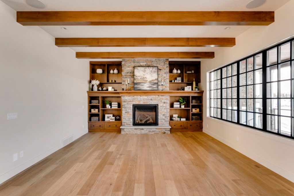Exposed beams in living room - Calgary Interior Designer